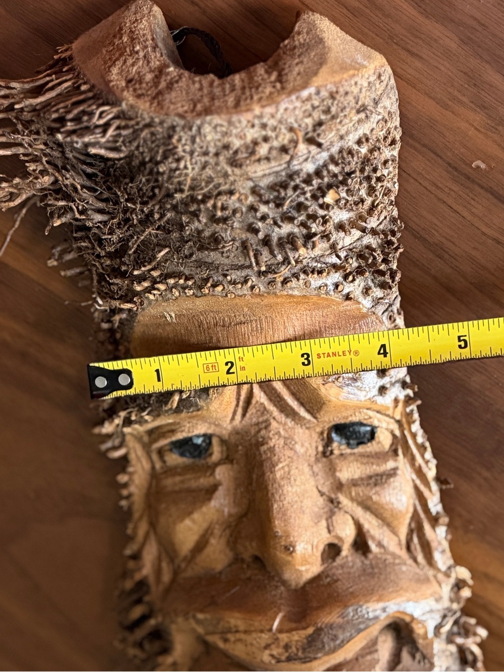 Hand-Carved Brown Wood Face Sculpture Rustic Home Art Tree Spirit Bearded Man - Picture 6 of 7